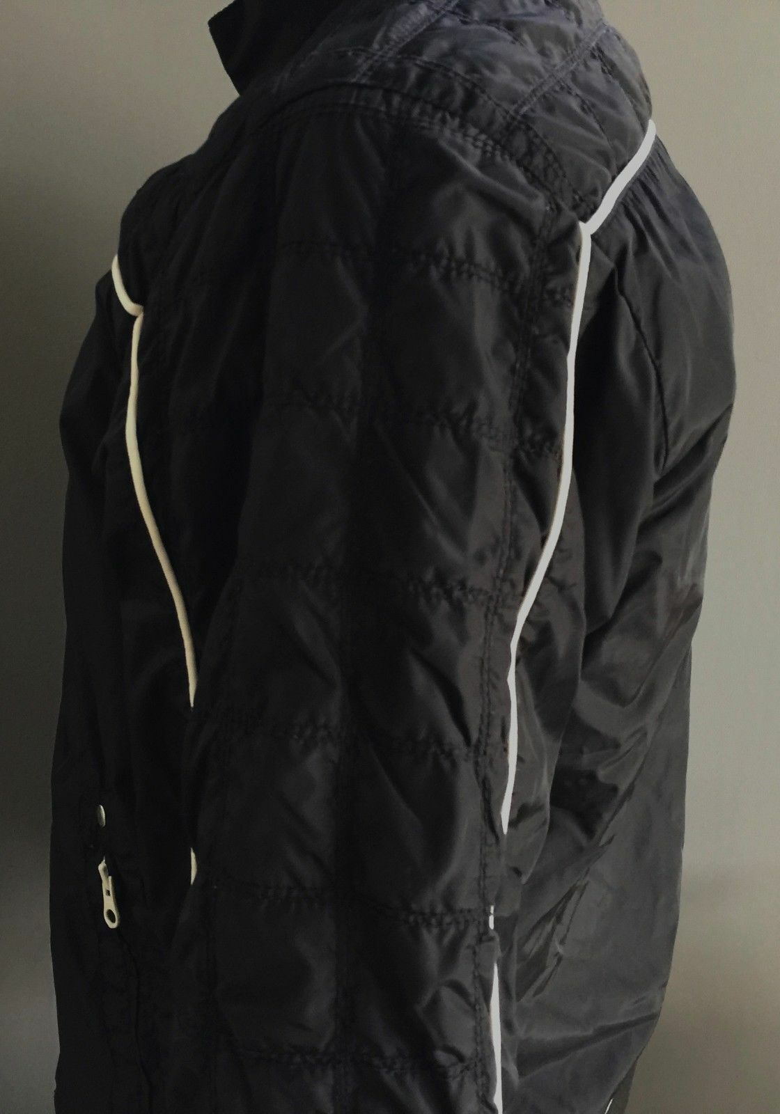 Mens INDUSTRIE Quilted  Bomber Jacket Black & Cream Trim  Size M