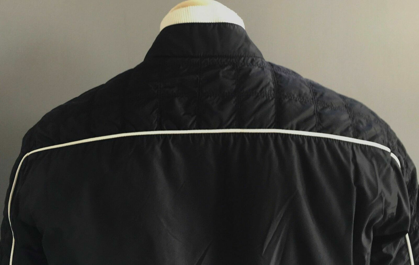 Mens INDUSTRIE Quilted  Bomber Jacket Black & Cream Trim  Size M