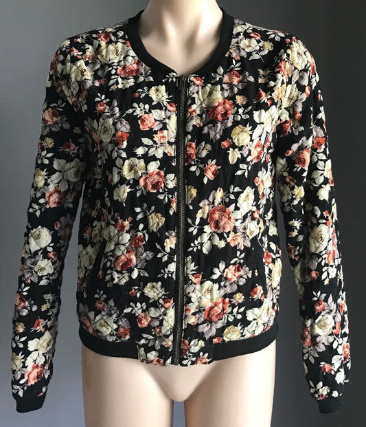 VALLEY GIRL Bomber Jacket Quilted Black Floral Size Ladies S  10