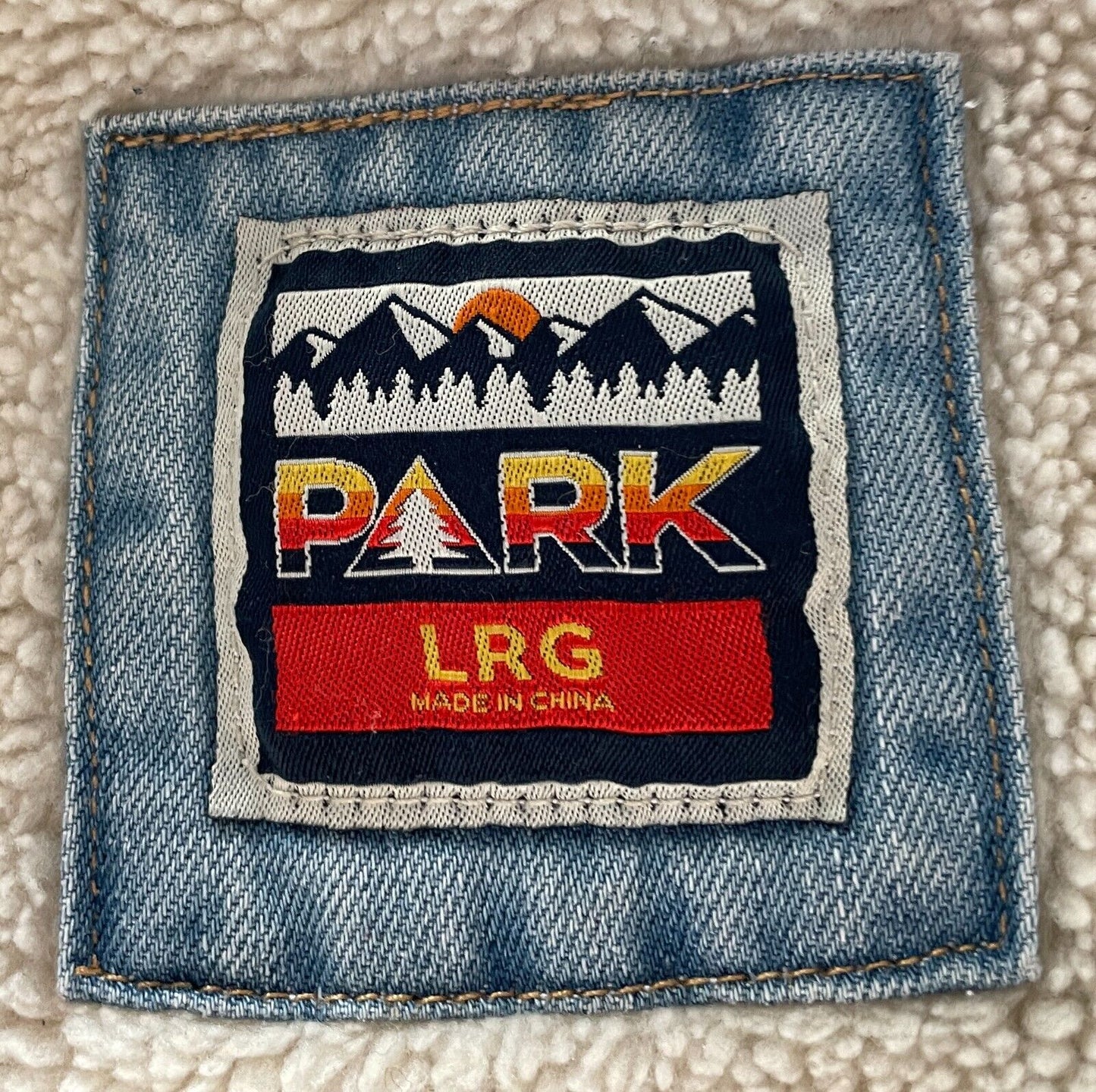 Mens Denim Jacket PARK Sherpa Faded Blue Lined Long Sleeve Size L Super Warm