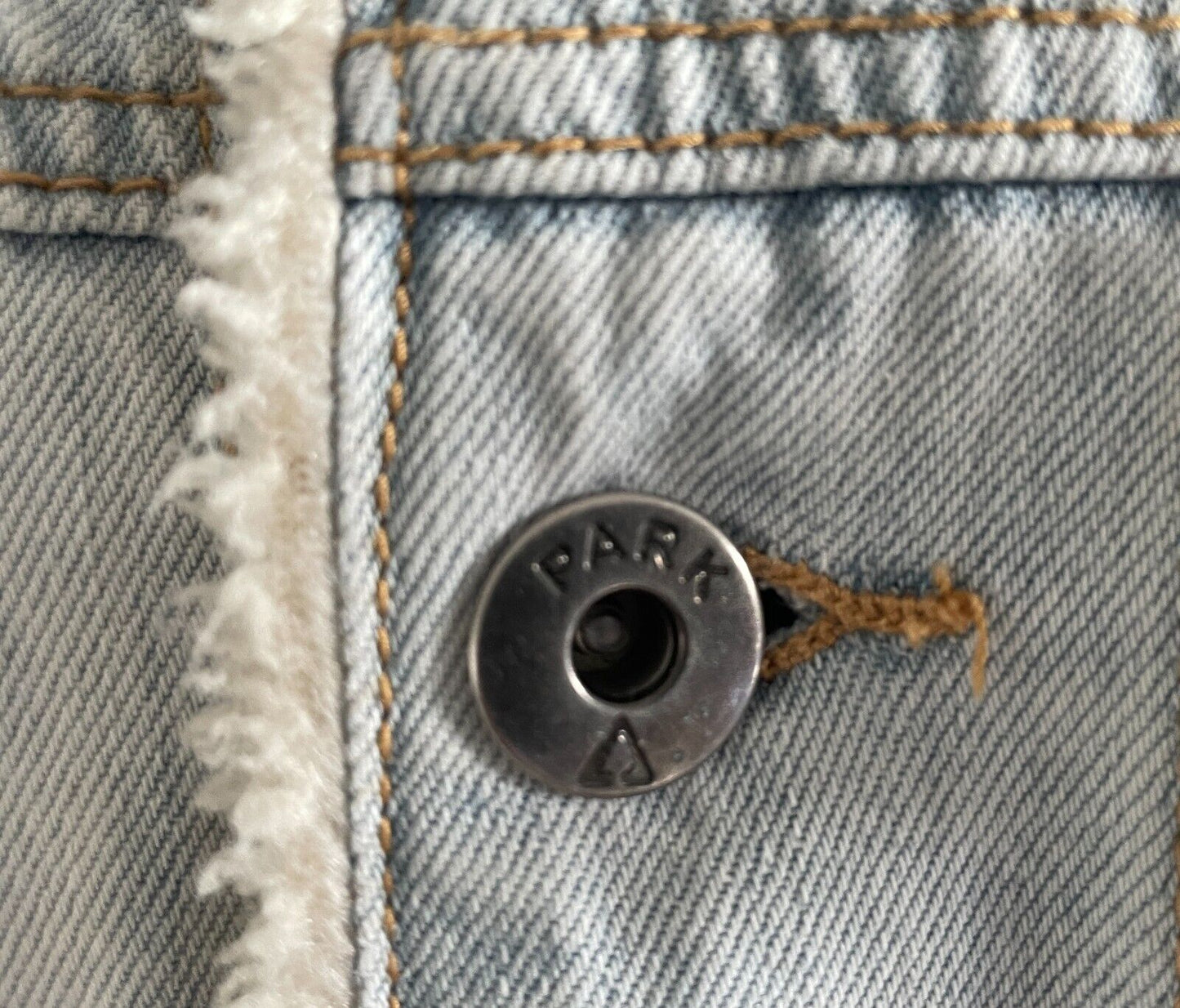 Mens Denim Jacket PARK Sherpa Faded Blue Lined Long Sleeve Size L Super Warm