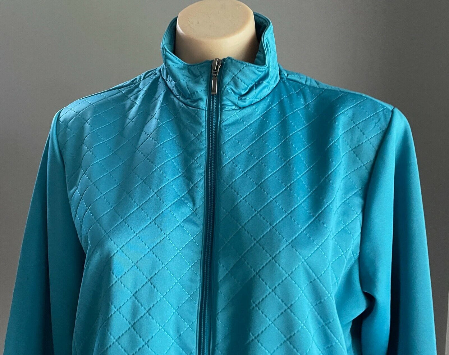 SPORTE LEISURE Quilted Jacket Aqua High Collar Zip Through Long Sleeve Sz 14 Gym