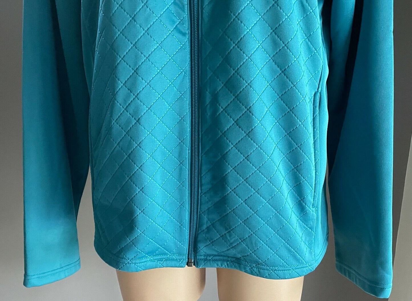 SPORTE LEISURE Quilted Jacket Aqua High Collar Zip Through Long Sleeve Sz 14 Gym