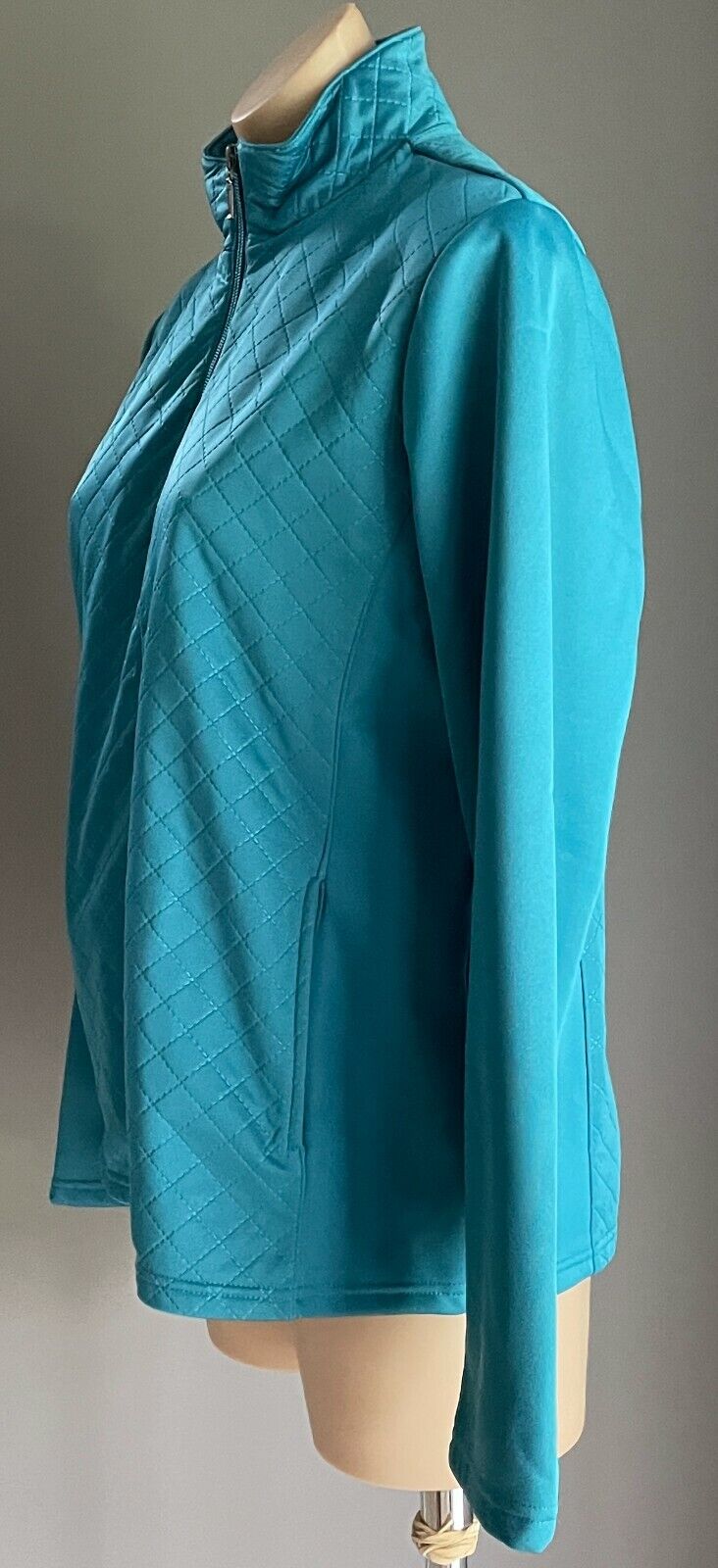 SPORTE LEISURE Quilted Jacket Aqua High Collar Zip Through Long Sleeve Sz 14 Gym