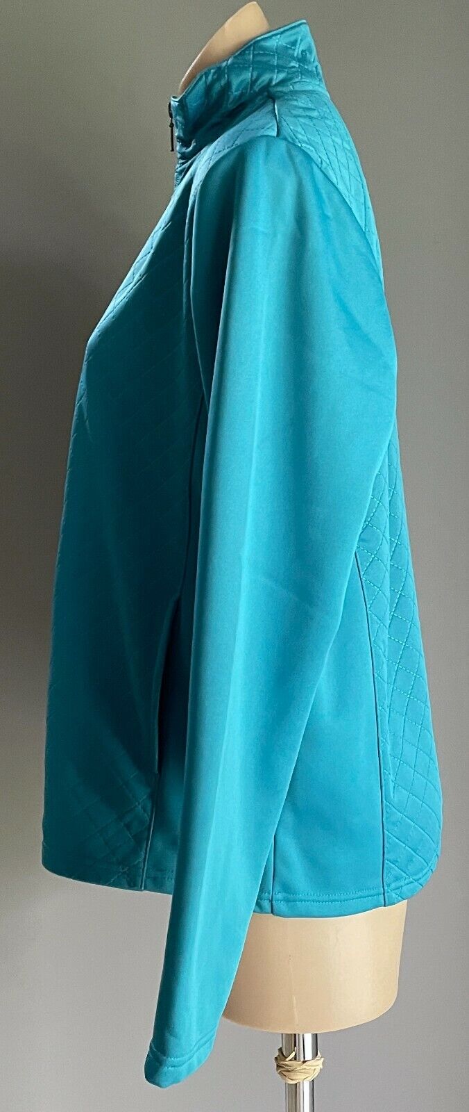 SPORTE LEISURE Quilted Jacket Aqua High Collar Zip Through Long Sleeve Sz 14 Gym