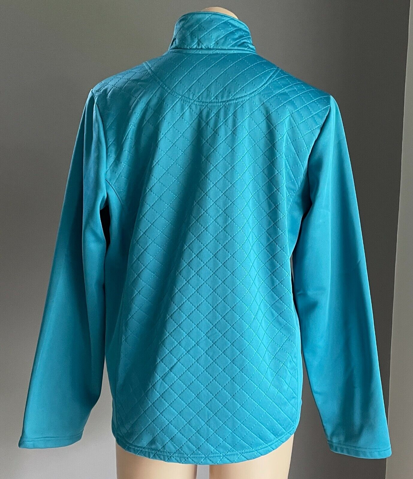 SPORTE LEISURE Quilted Jacket Aqua High Collar Zip Through Long Sleeve Sz 14 Gym
