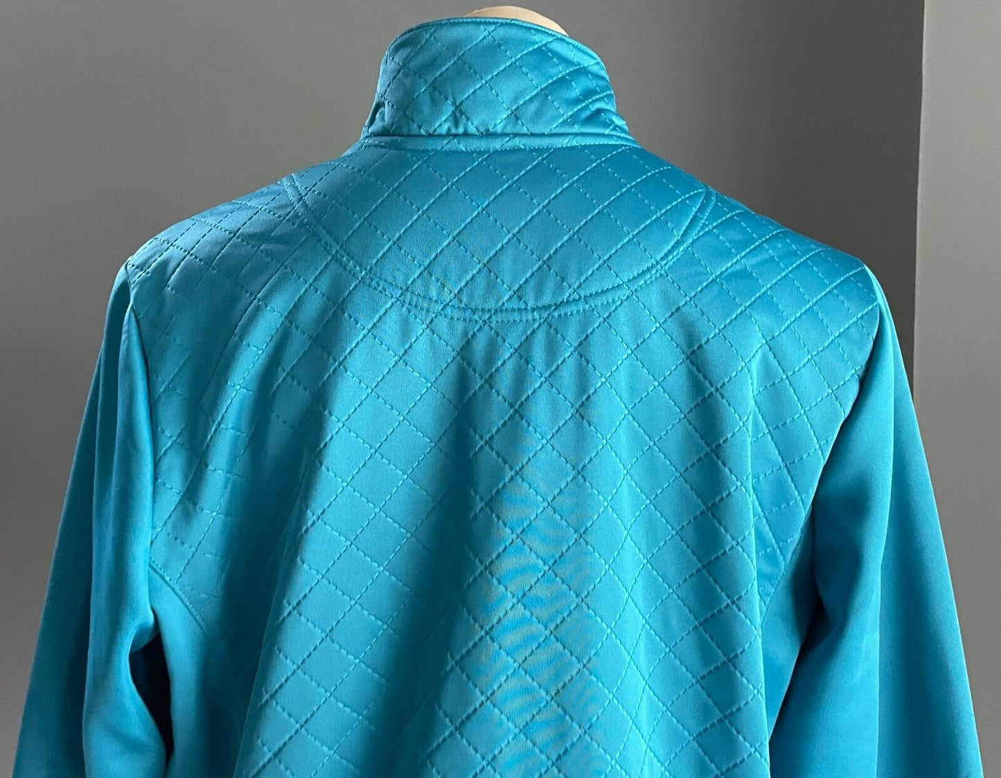 SPORTE LEISURE Quilted Jacket Aqua High Collar Zip Through Long Sleeve Sz 14 Gym