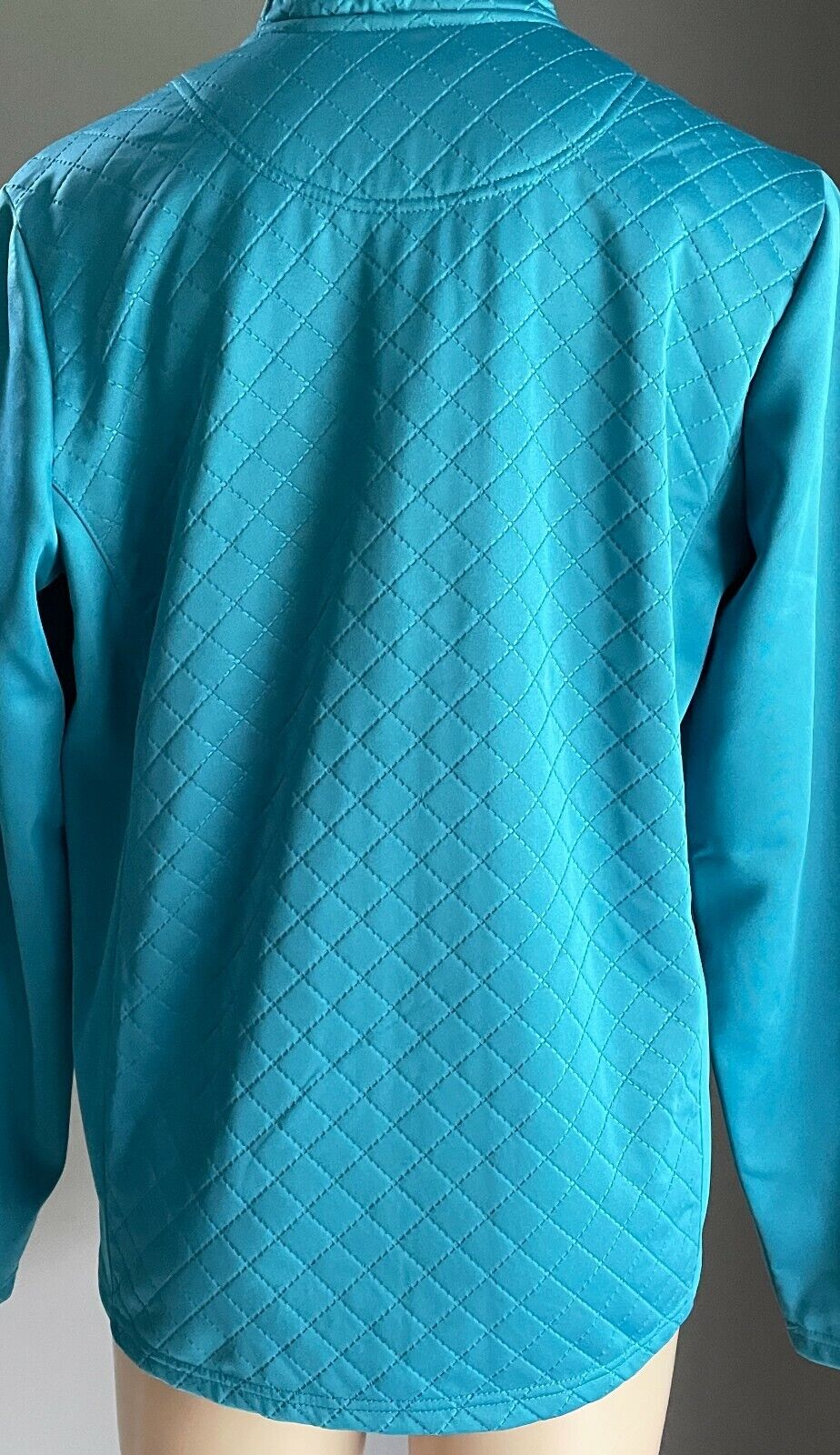 SPORTE LEISURE Quilted Jacket Aqua High Collar Zip Through Long Sleeve Sz 14 Gym