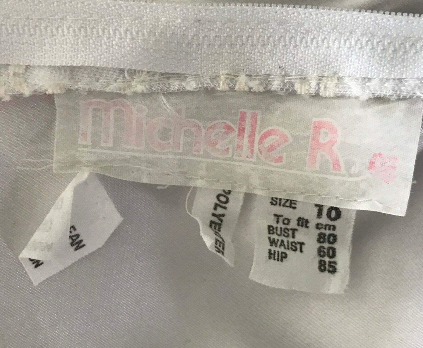 MICHELLE R Wedding Dress Off White Lace Lined Drop Waist  Sz 10 Vintage 1980s