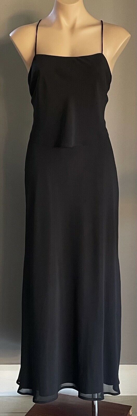 AURELIE Mermaid Maxi GOWN Black Strappy Criss Cross Tie Back Dress Sz 10 Vintage