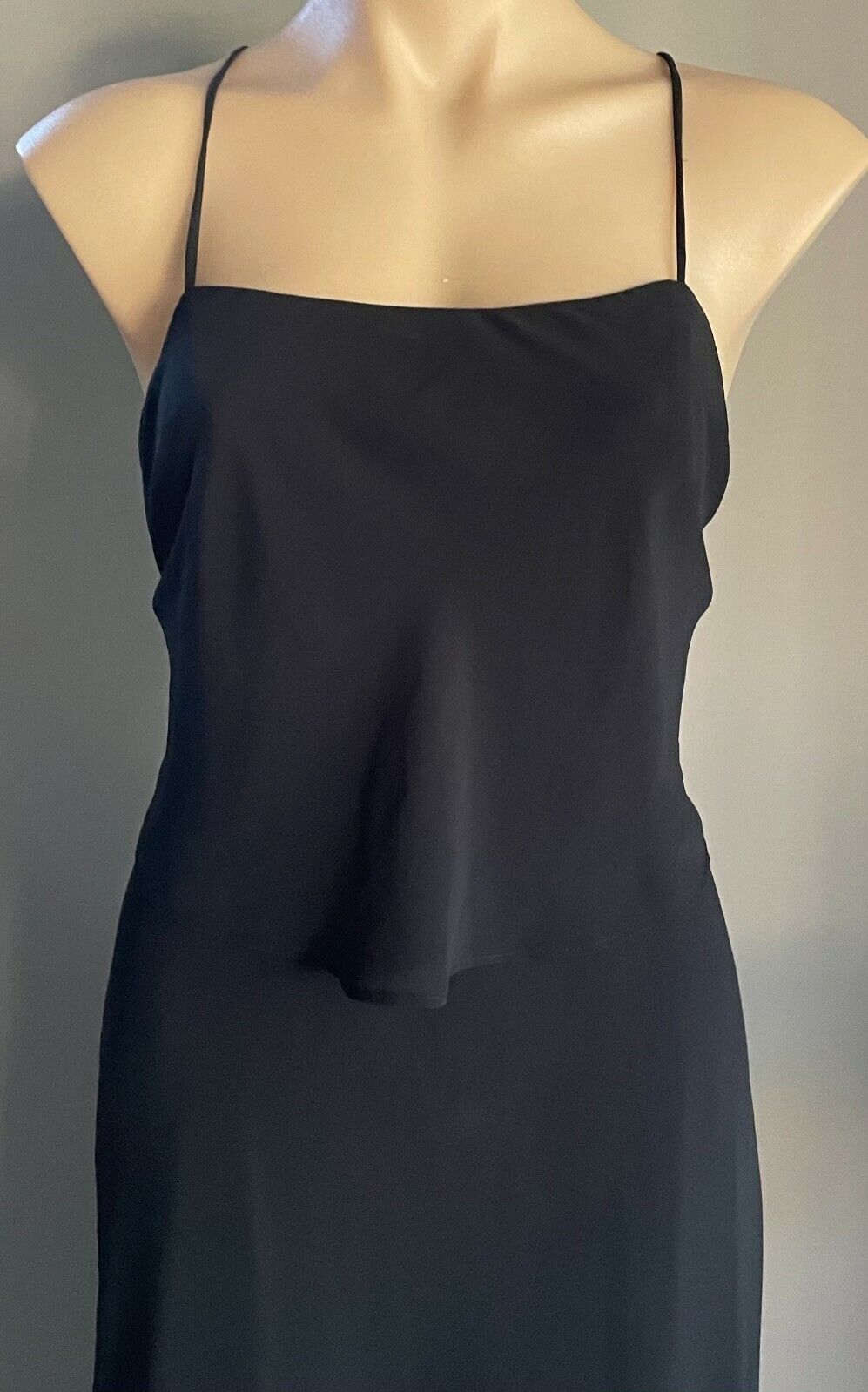 AURELIE Mermaid Maxi GOWN Black Strappy Criss Cross Tie Back Dress Sz 10 Vintage