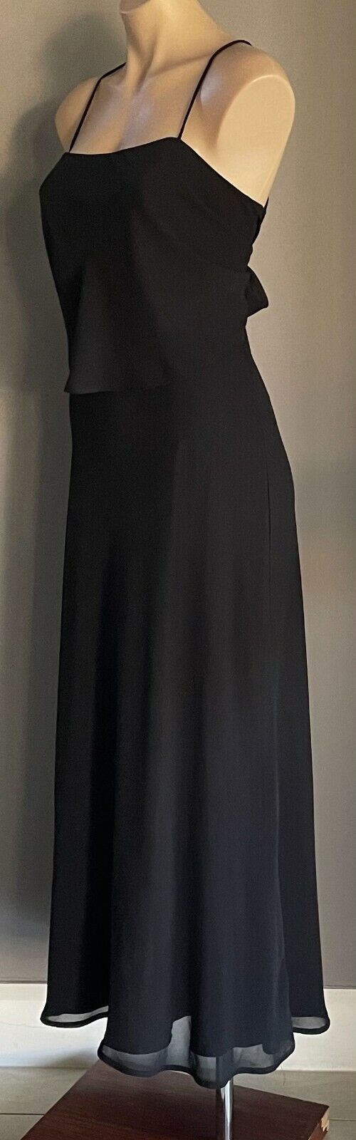 AURELIE Mermaid Maxi GOWN Black Strappy Criss Cross Tie Back Dress Sz 10 Vintage