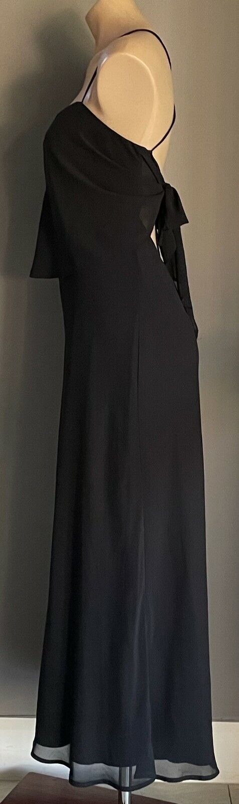 AURELIE Mermaid Maxi GOWN Black Strappy Criss Cross Tie Back Dress Sz 10 Vintage