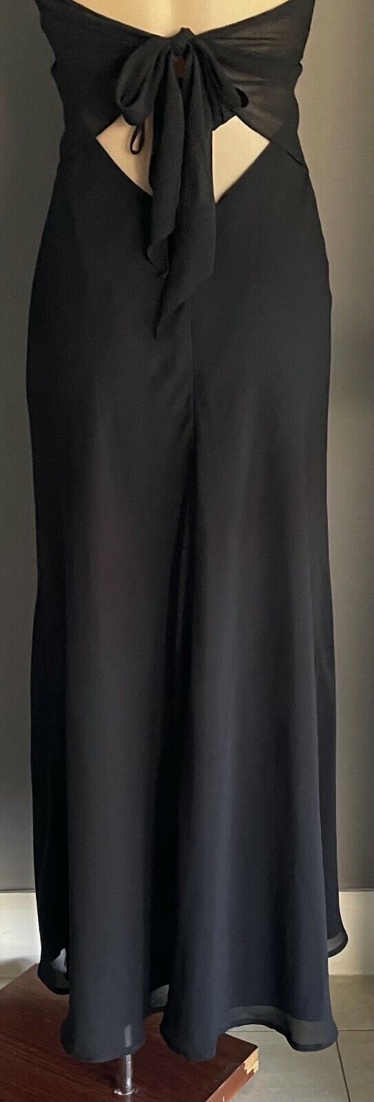 AURELIE Mermaid Maxi GOWN Black Strappy Criss Cross Tie Back Dress Sz 10 Vintage