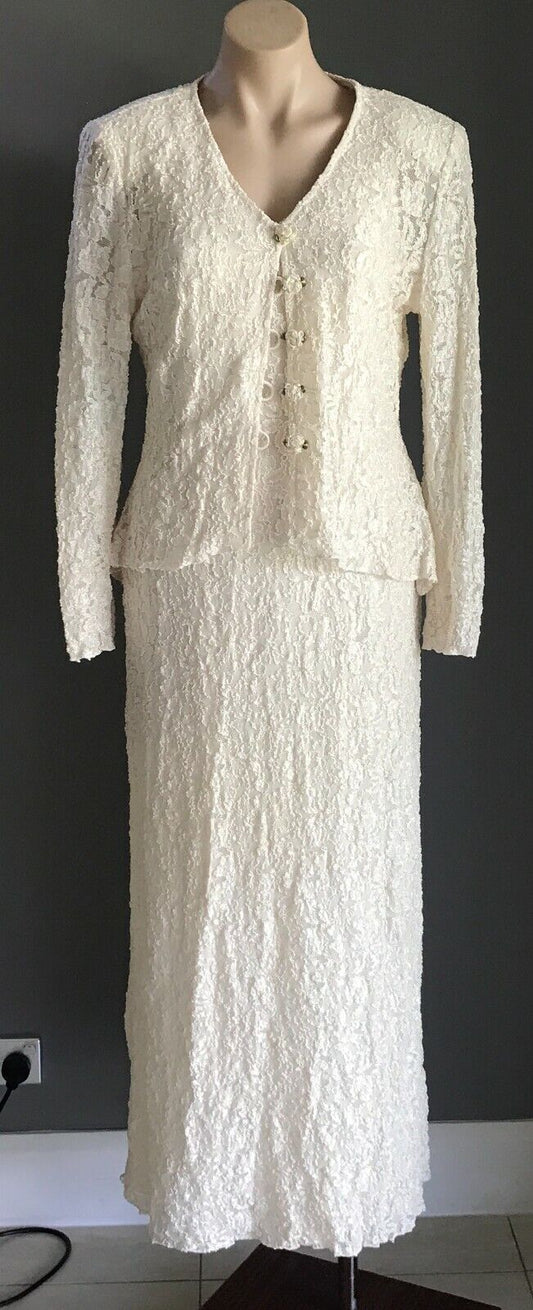 LAURA K Off White Lace GOWN Sleeveless Long Sleeve JACKET Wedding Sz 10 Vintage