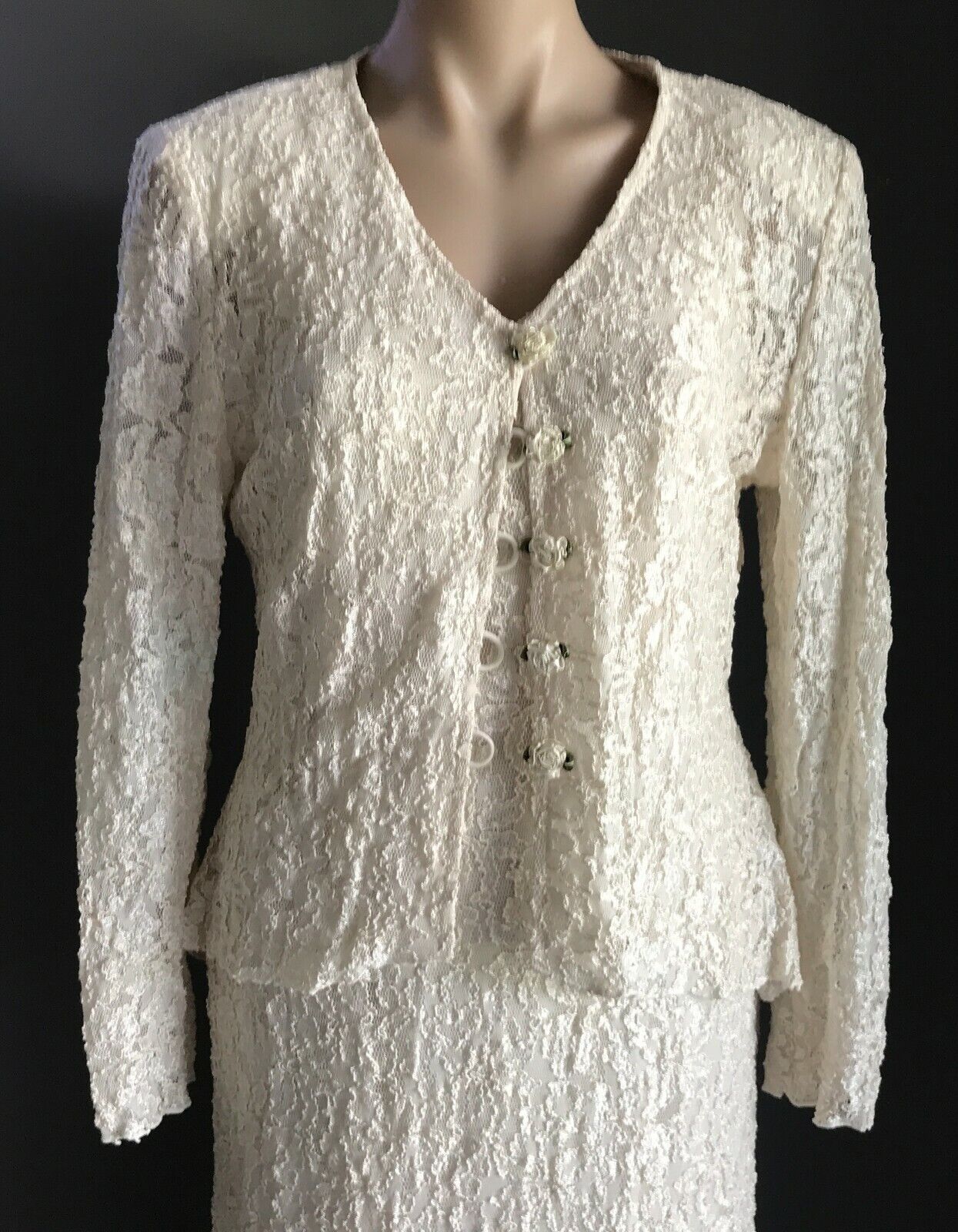 LAURA K Off White Lace GOWN Sleeveless Long Sleeve JACKET Wedding Sz 10 Vintage