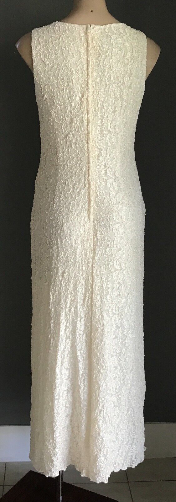 LAURA K Off White Lace GOWN Sleeveless Long Sleeve JACKET Wedding Sz 10 Vintage