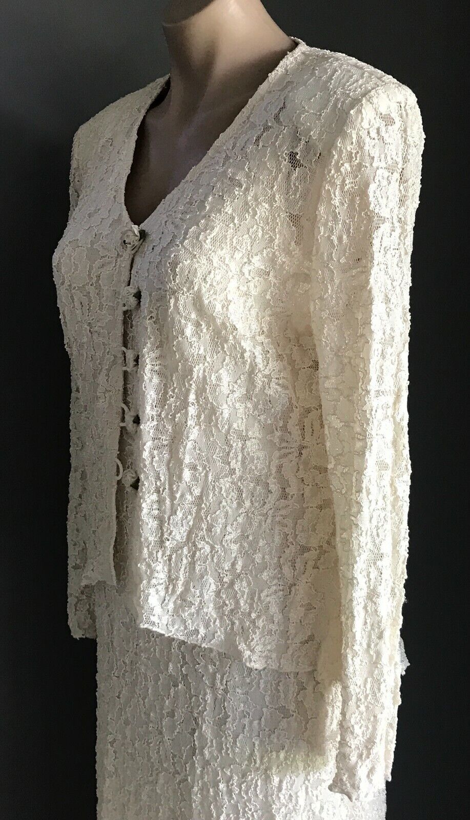 LAURA K Off White Lace GOWN Sleeveless Long Sleeve JACKET Wedding Sz 10 Vintage