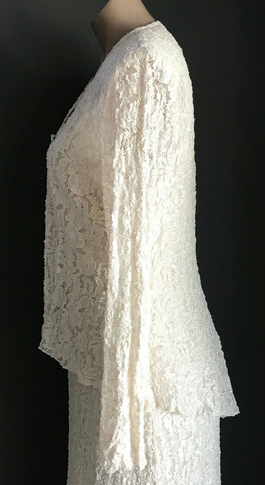 LAURA K Off White Lace GOWN Sleeveless Long Sleeve JACKET Wedding Sz 10 Vintage