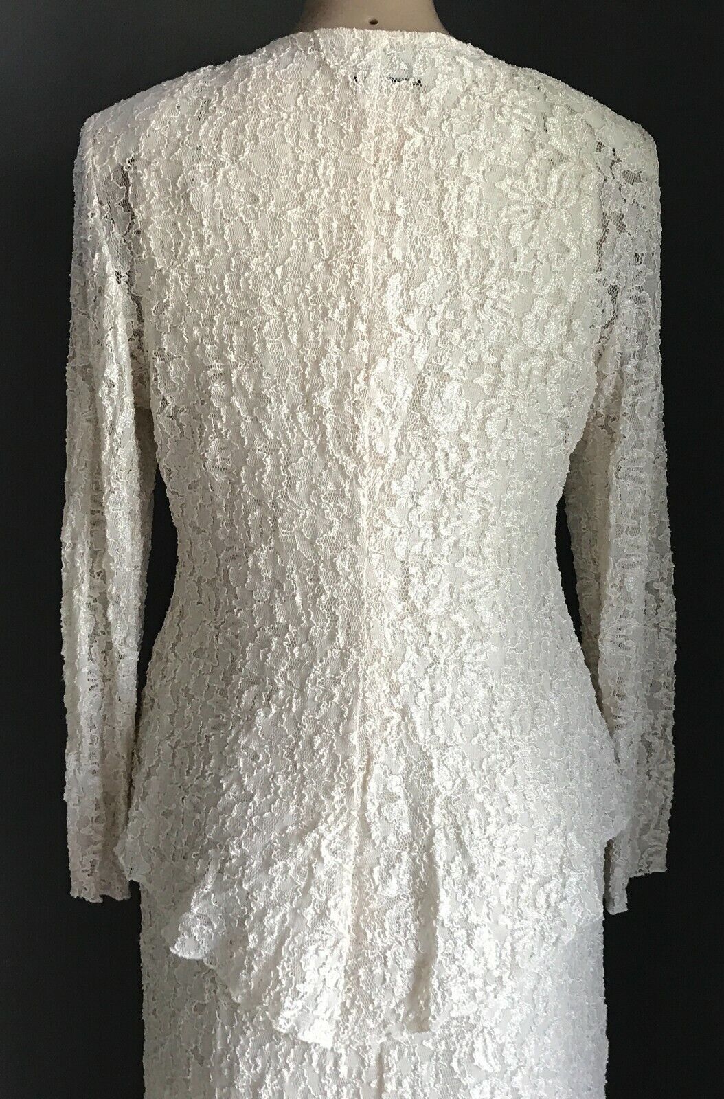 LAURA K Off White Lace GOWN Sleeveless Long Sleeve JACKET Wedding Sz 10 Vintage