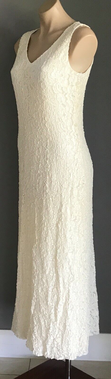 LAURA K Off White Lace GOWN Sleeveless Long Sleeve JACKET Wedding Sz 10 Vintage