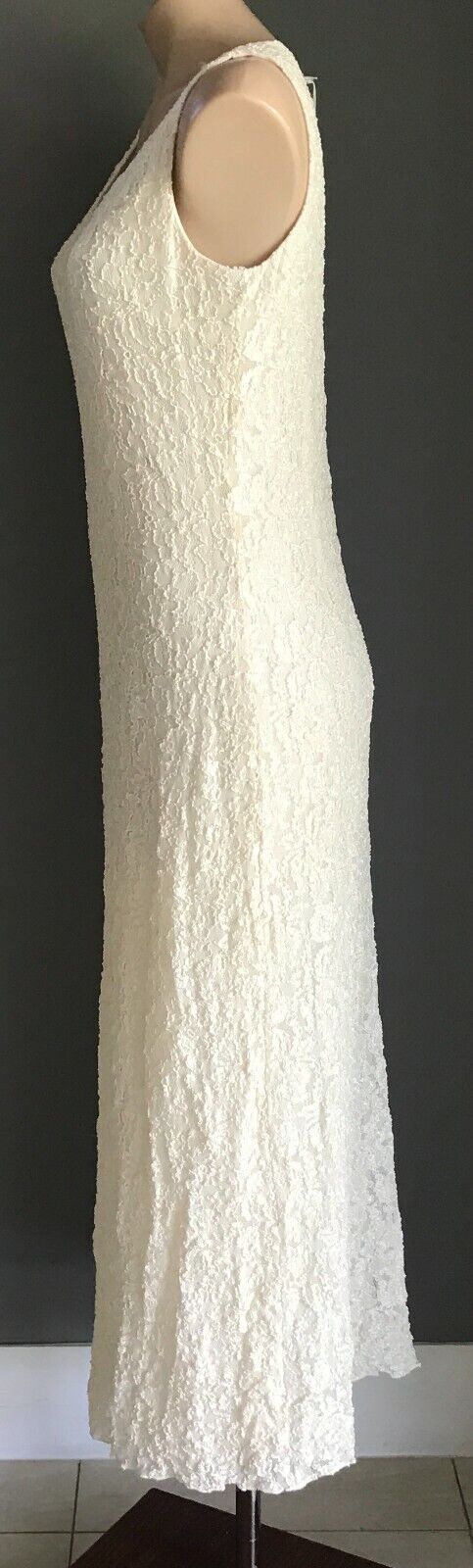 LAURA K Off White Lace GOWN Sleeveless Long Sleeve JACKET Wedding Sz 10 Vintage