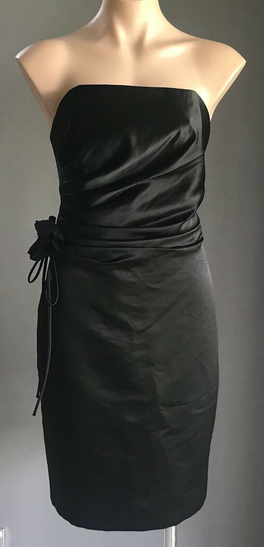 MR K Sheath Dress Strapless Black Satin Floral Trim Frock Party Formal Size 14