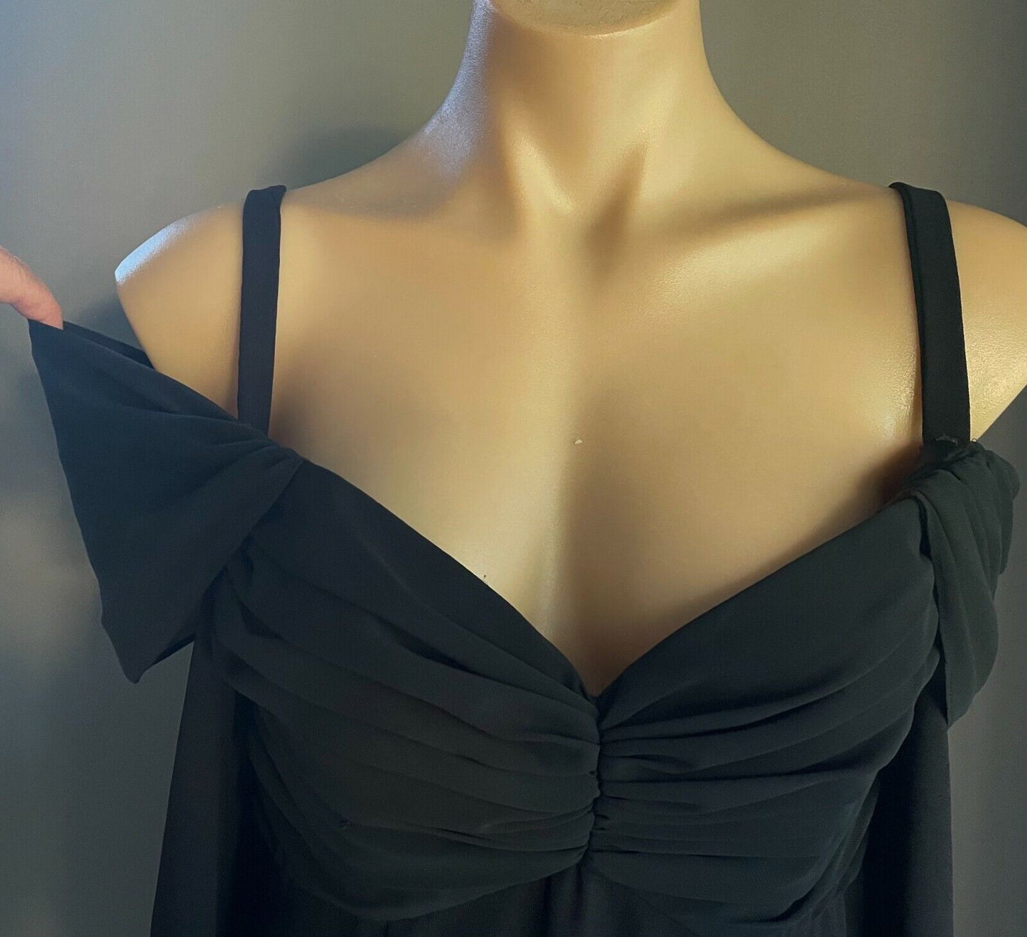 MR K Gown Black Drape Bodice Cold Shoulder Long Sleeve Slit Front Sz 10 Vintage