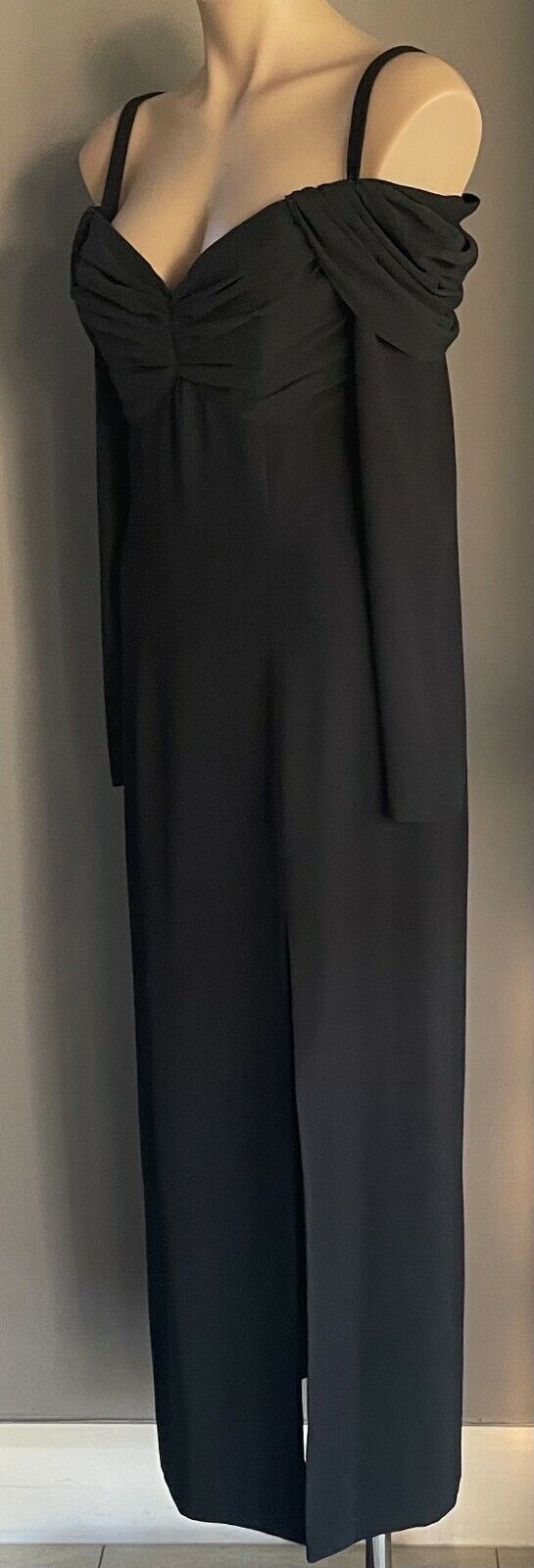 MR K Gown Black Drape Bodice Cold Shoulder Long Sleeve Slit Front Sz 10 Vintage