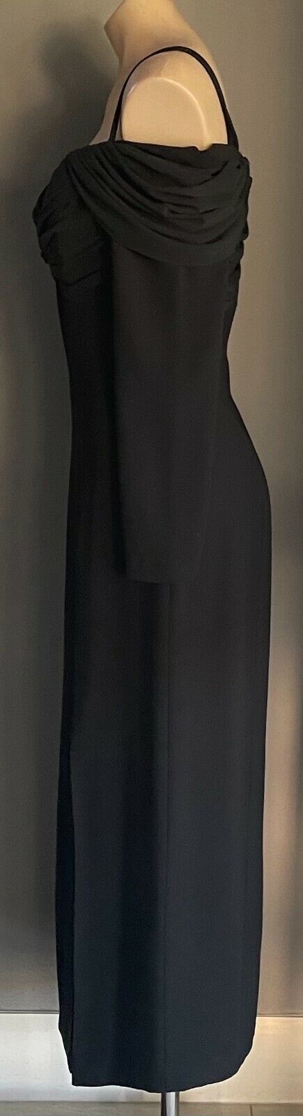 MR K Gown Black Drape Bodice Cold Shoulder Long Sleeve Slit Front Sz 10 Vintage