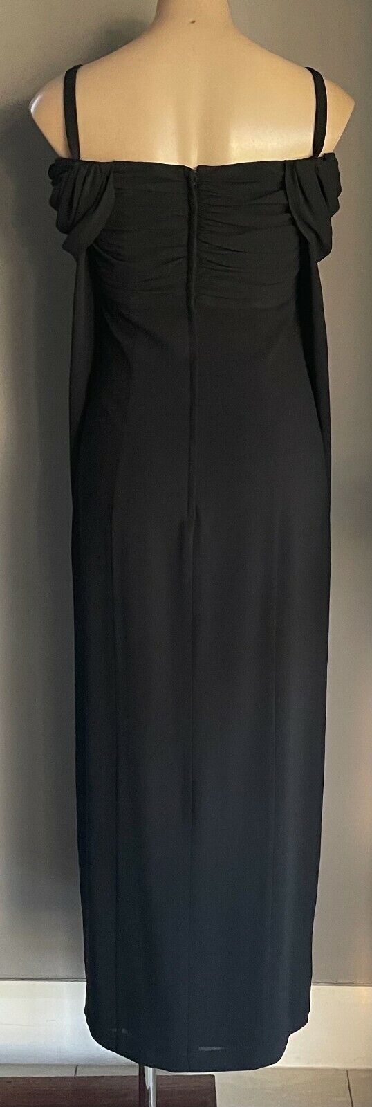 MR K Gown Black Drape Bodice Cold Shoulder Long Sleeve Slit Front Sz 10 Vintage
