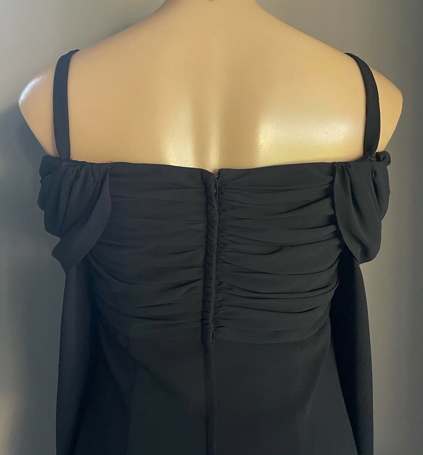 MR K Gown Black Drape Bodice Cold Shoulder Long Sleeve Slit Front Sz 10 Vintage
