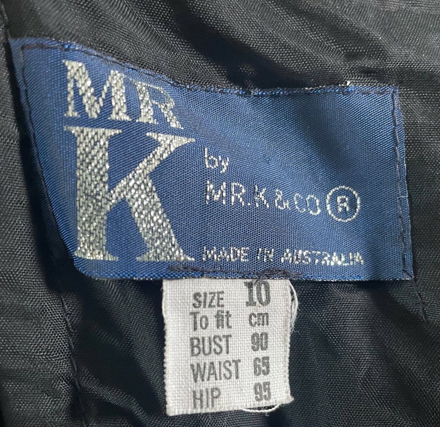 MR K Gown Black Drape Bodice Cold Shoulder Long Sleeve Slit Front Sz 10 Vintage