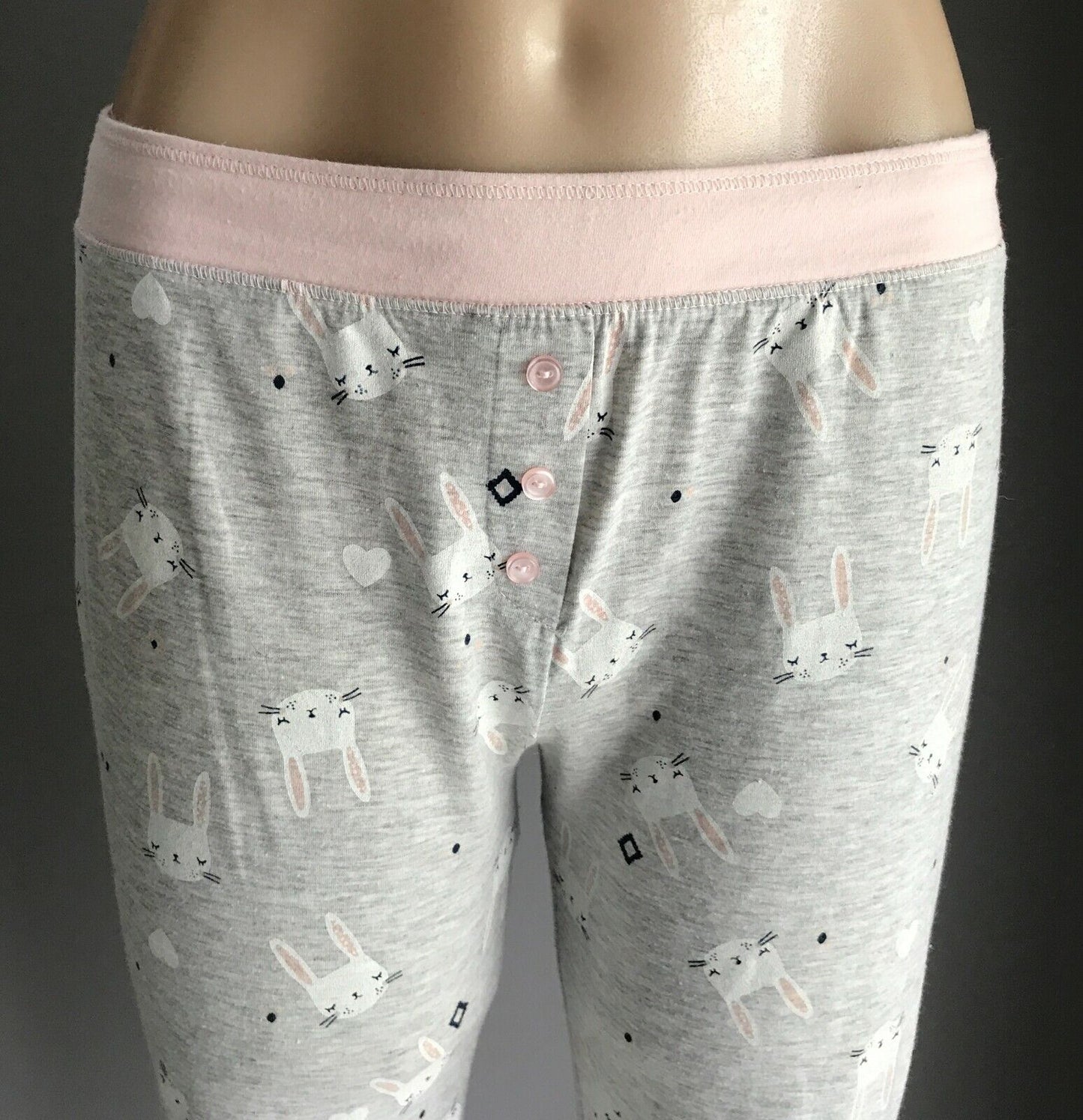 CLOTHING & CO Pyjama Pants Grey Pink White Bunny Elastic Waist Sleep PJs 10  12
