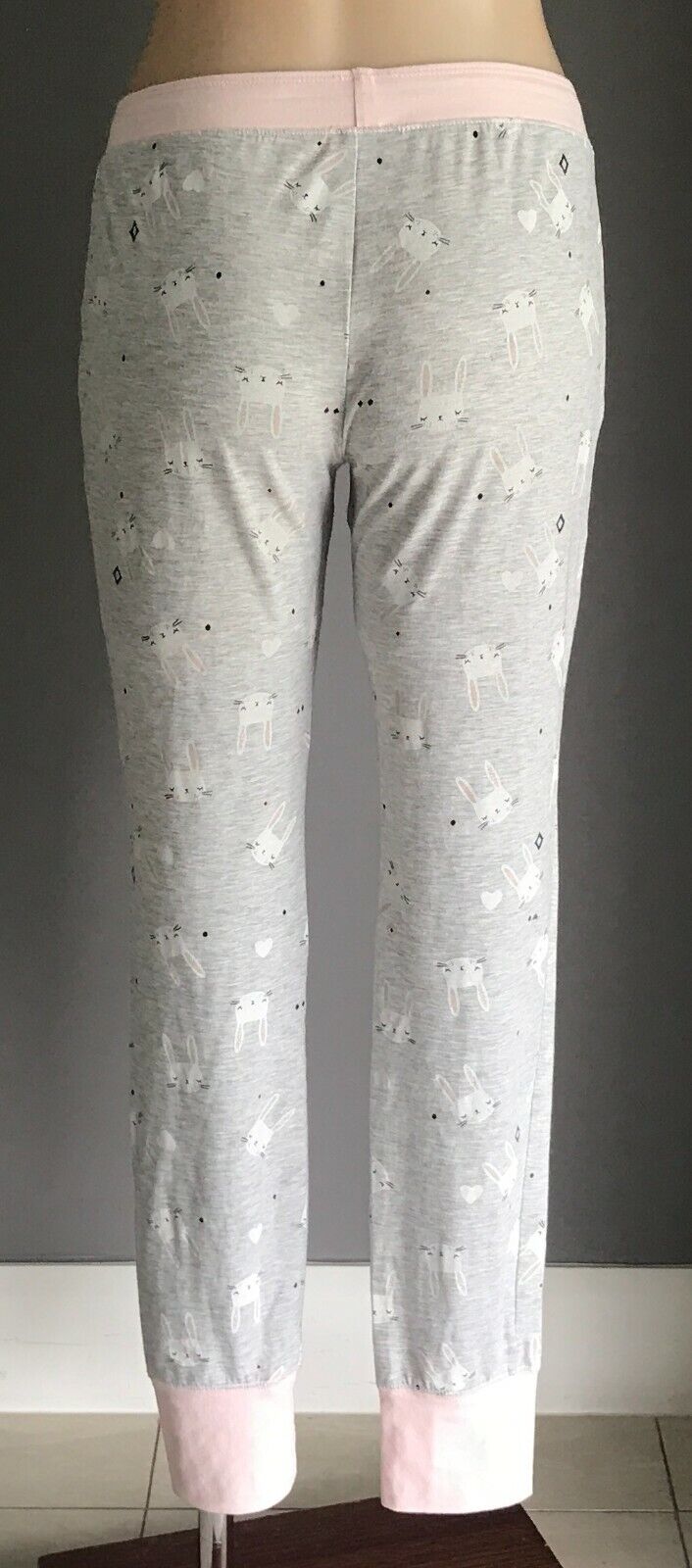 CLOTHING & CO Pyjama Pants Grey Pink White Bunny Elastic Waist Sleep PJs 10  12