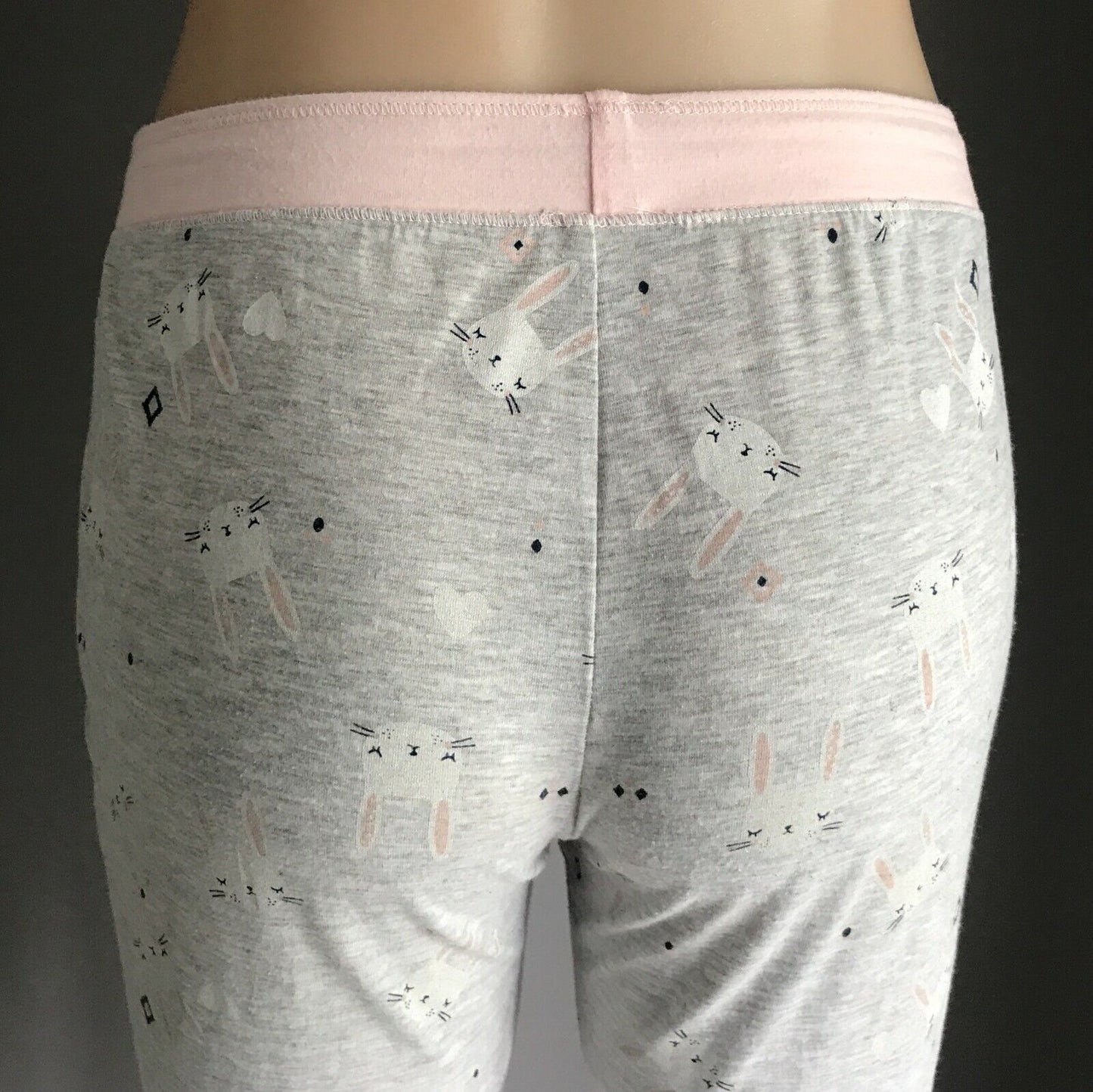 CLOTHING & CO Pyjama Pants Grey Pink White Bunny Elastic Waist Sleep PJs 10  12