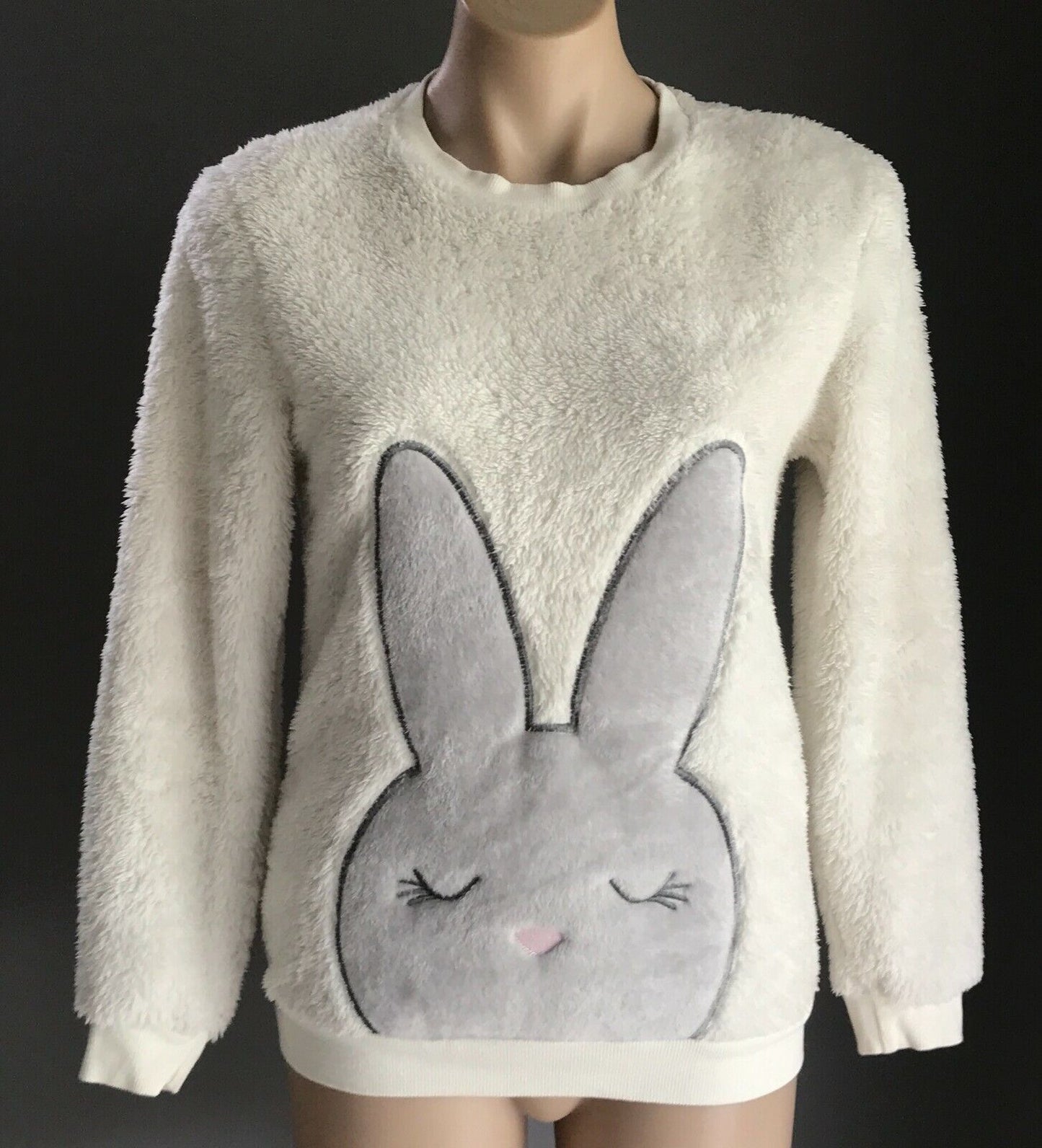 TARGET Sleep Top White Faux Fur Bunny Face Plush Long Sleeve PJs Fluffy XS 8 10