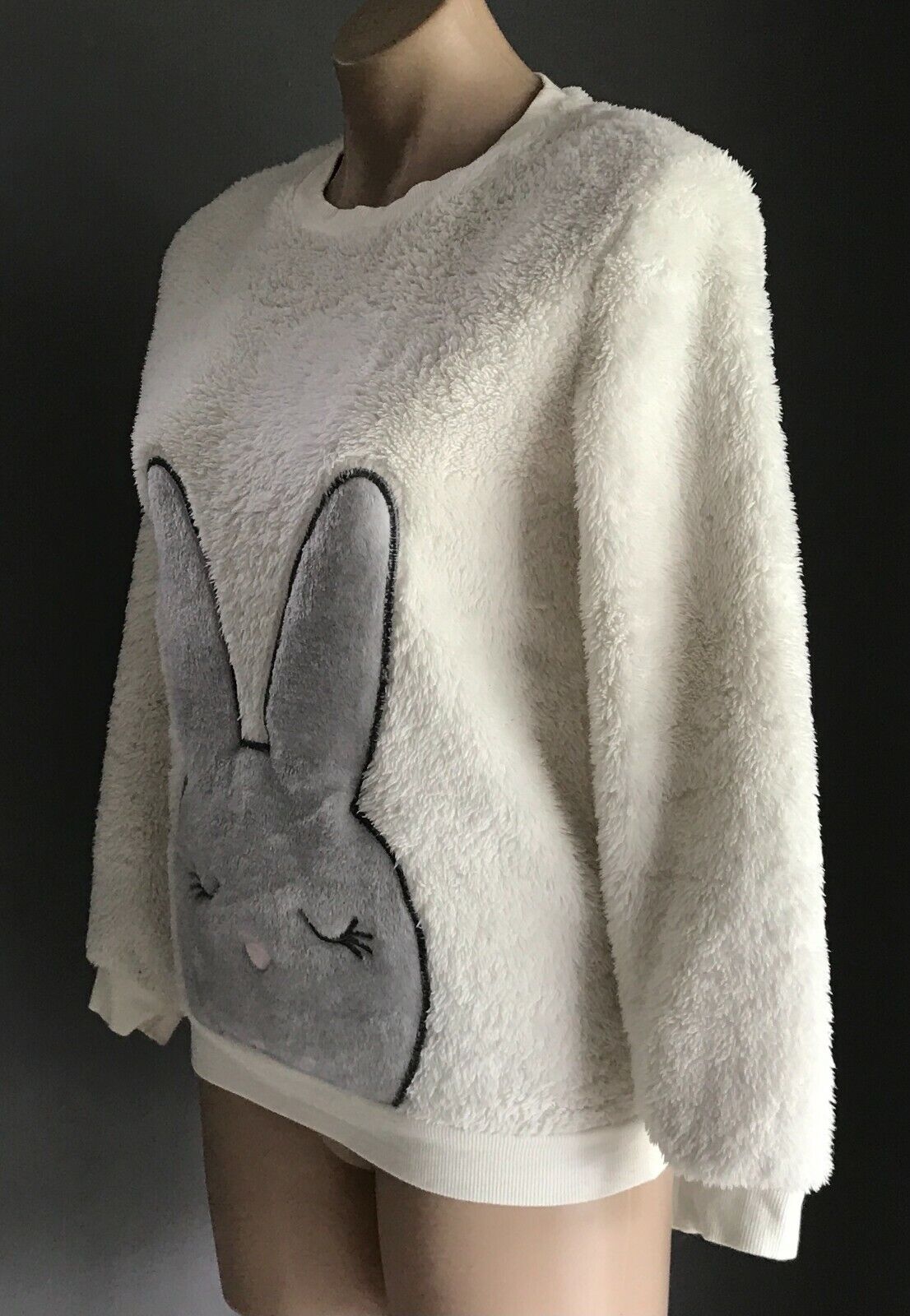 TARGET Sleep Top White Faux Fur Bunny Face Plush Long Sleeve PJs Fluffy XS 8 10