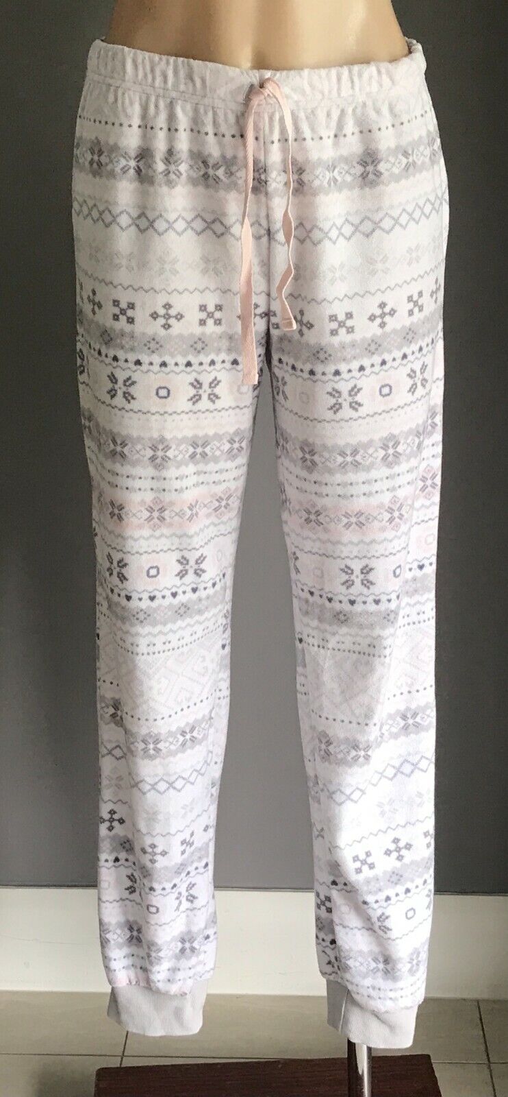 TARGET Sleep Pants White Grey Peach Print Polar Fleece Elastic Waist Pyjama S 10