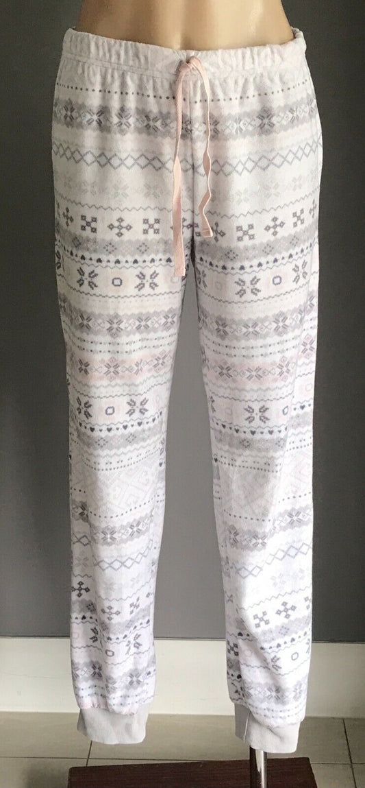 TARGET Sleep Pants White Grey Peach Print Polar Fleece Elastic Waist Pyjama S 10