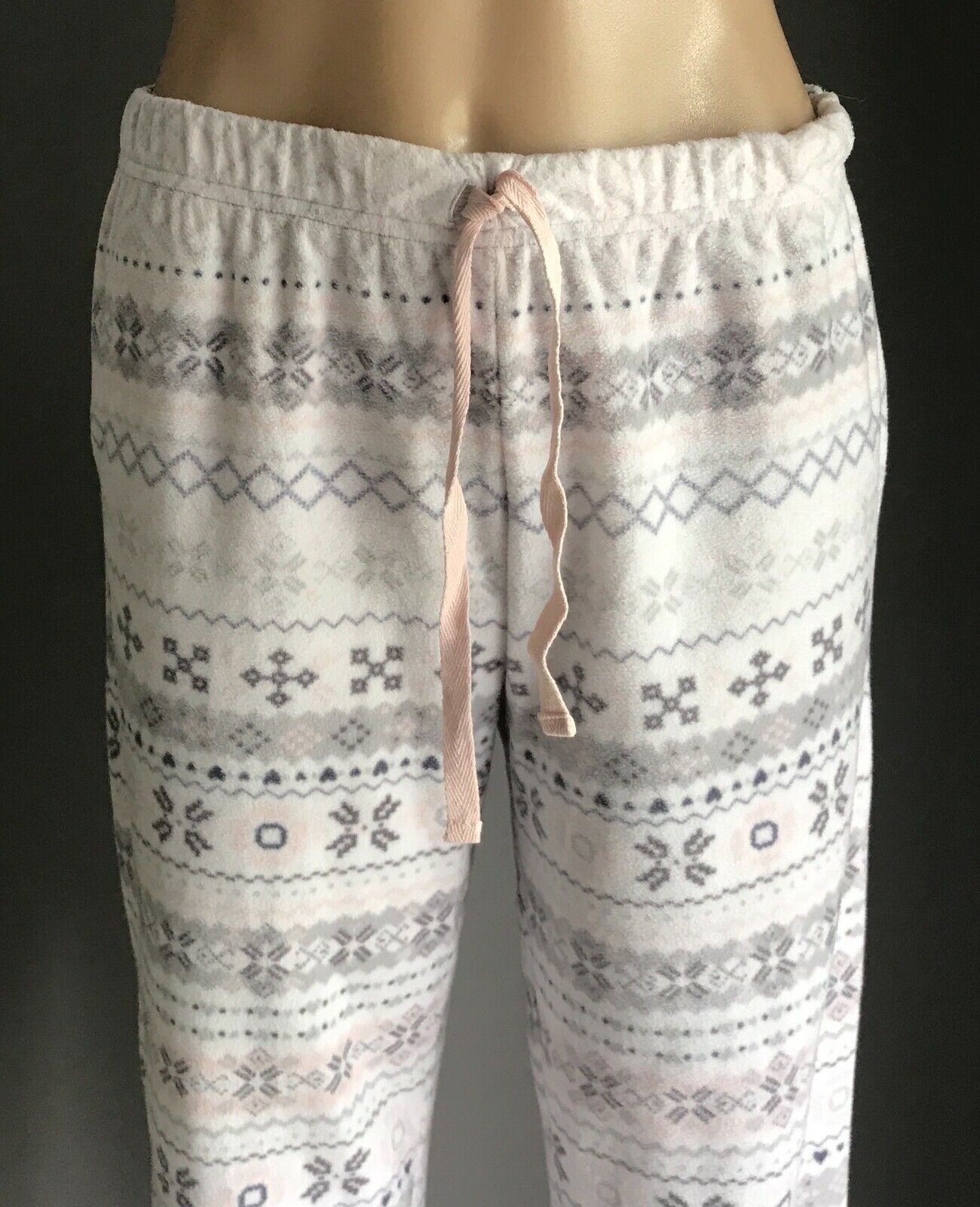 TARGET Sleep Pants White Grey Peach Print Polar Fleece Elastic Waist Pyjama S 10