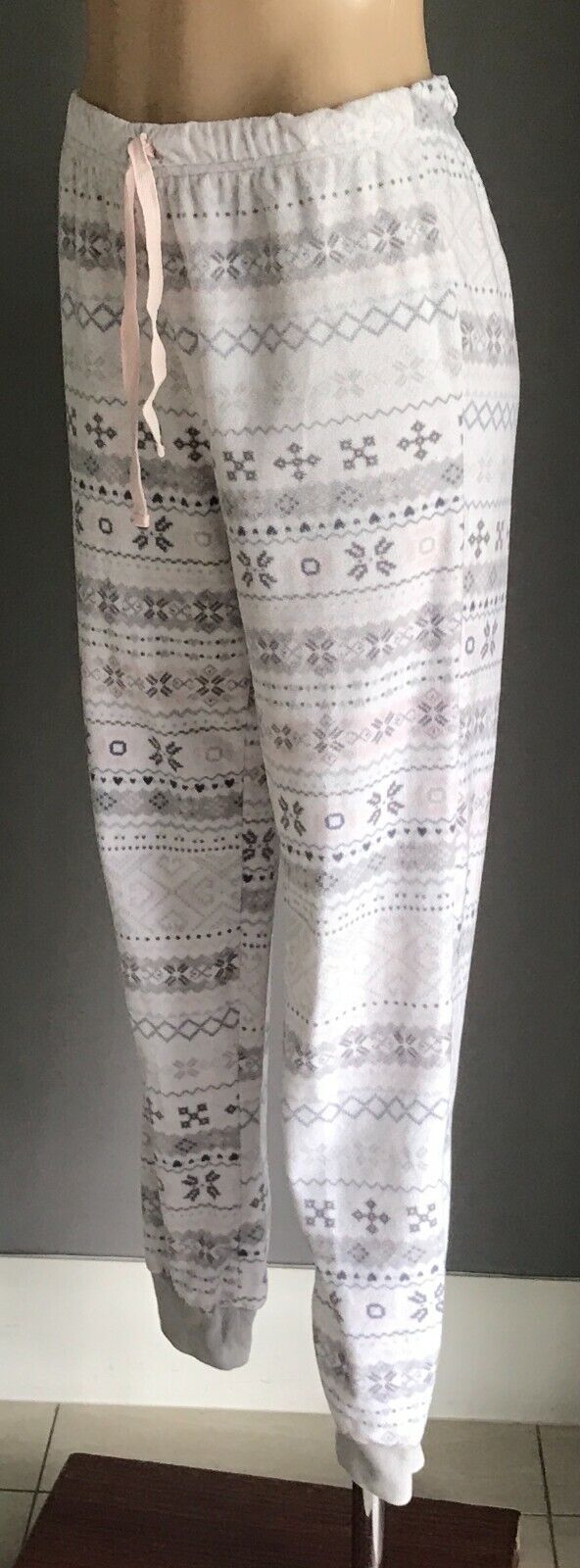 TARGET Sleep Pants White Grey Peach Print Polar Fleece Elastic Waist Pyjama S 10