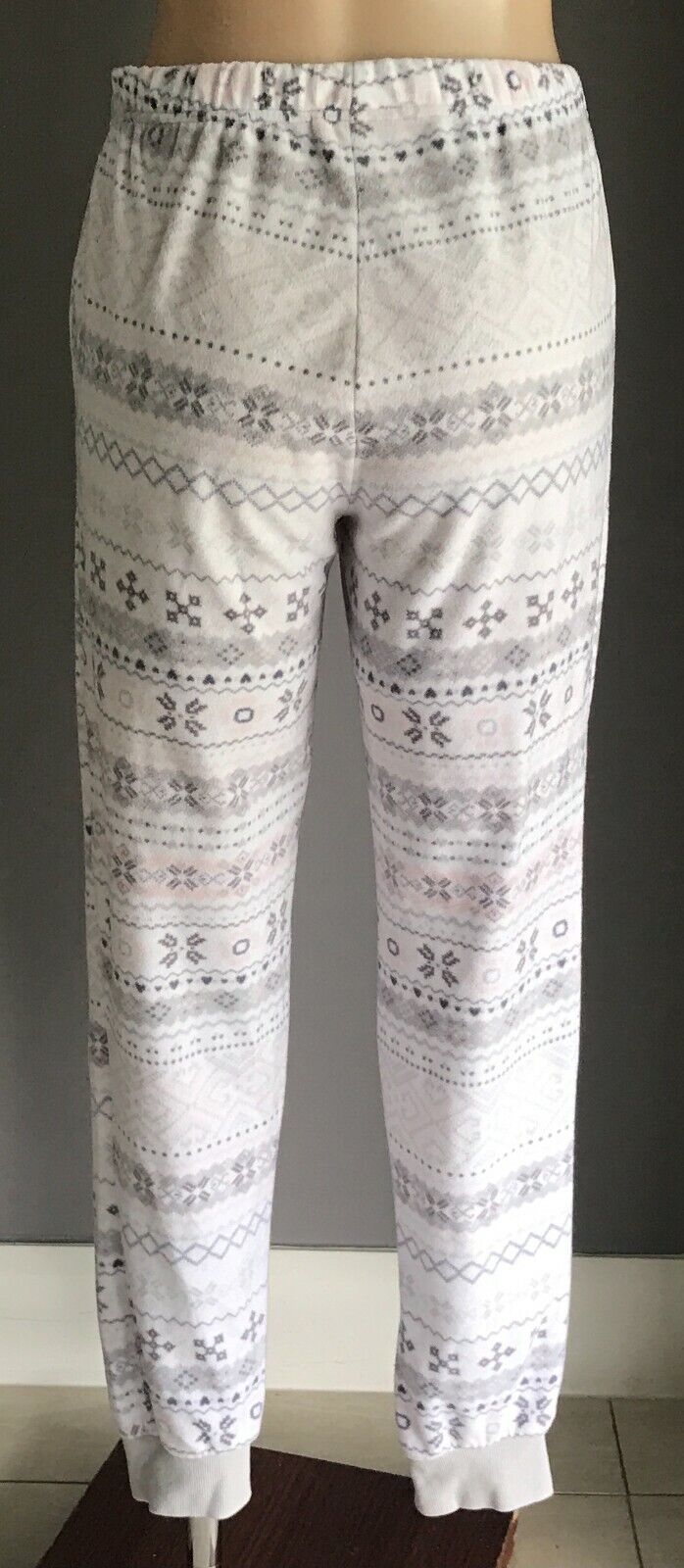 TARGET Sleep Pants White Grey Peach Print Polar Fleece Elastic Waist Pyjama S 10