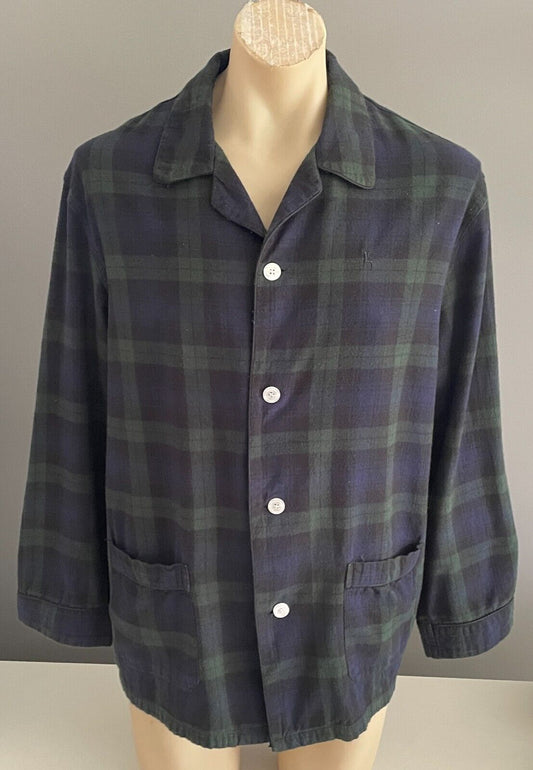 TRENT NATHAN Sleep Top Long Sleeve PJ Cotton Navy Black Green Check Mens Size XL