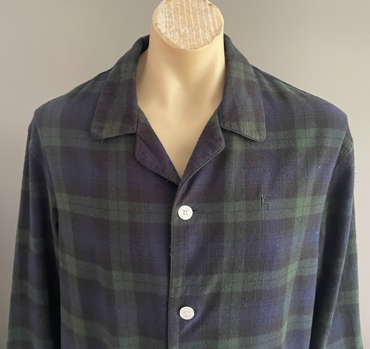 TRENT NATHAN Sleep Top Long Sleeve PJ Cotton Navy Black Green Check Mens Size XL