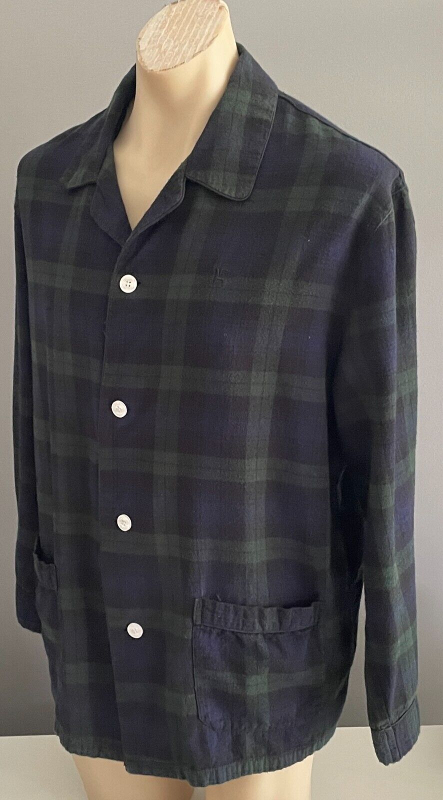 TRENT NATHAN Sleep Top Long Sleeve PJ Cotton Navy Black Green Check Mens Size XL