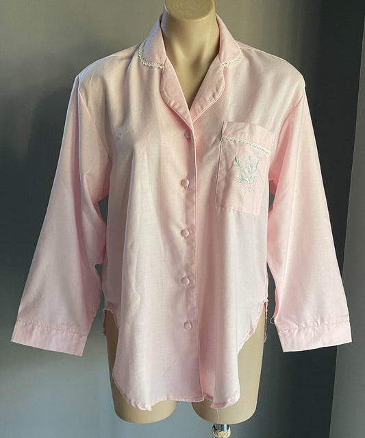 LADY LYN Sleep Top Pink & Lace Trim Long Sleeve  PJ Top ONLY Size S 10 NEW