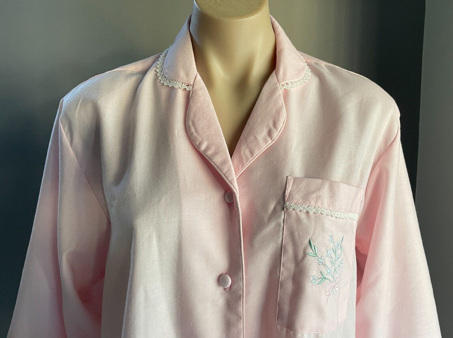LADY LYN Sleep Top Pink & Lace Trim Long Sleeve  PJ Top ONLY Size S 10 NEW