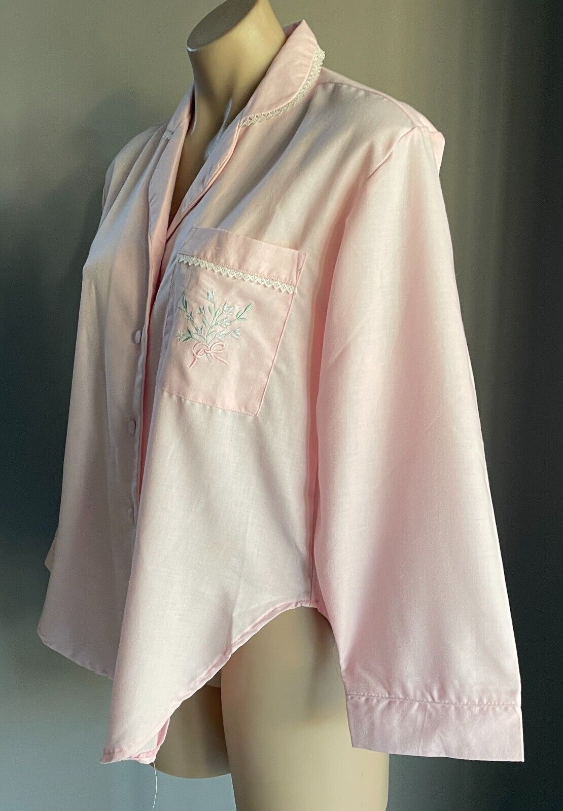 LADY LYN Sleep Top Pink & Lace Trim Long Sleeve  PJ Top ONLY Size S 10 NEW
