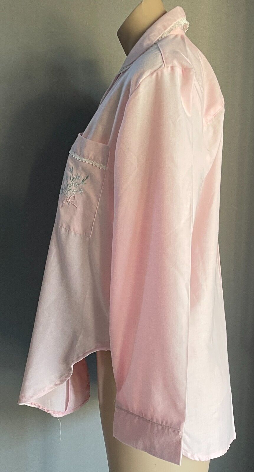 LADY LYN Sleep Top Pink & Lace Trim Long Sleeve  PJ Top ONLY Size S 10 NEW